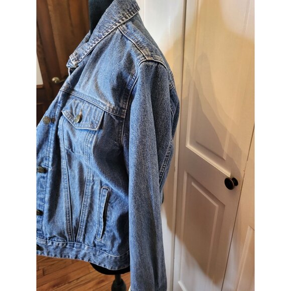 Vintage y2k Medium Wash Denim Jacket Bass L Corduroy Classic American Western - Picture 5 of 8